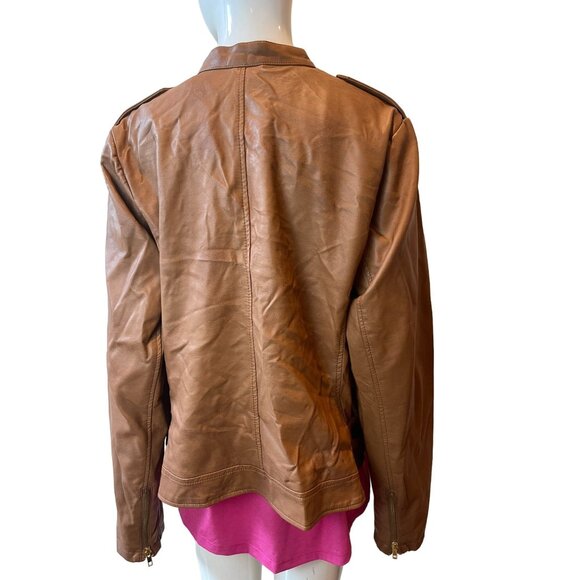 Lane Bryant Womens Moto Jacket Faux Leather Zip up Long Sleeve Brown Size 18/20 - Picture 2 of 9